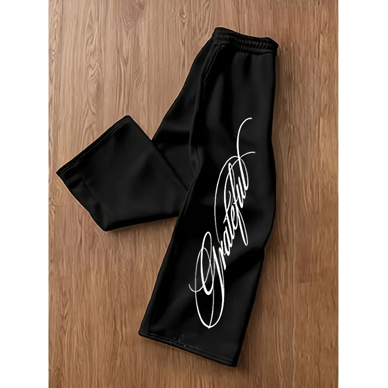 Men's Casual Pants with Trendy Prints, Dark and Versatile Sports Pants for Autumn and Winter, Suitable for Both Men and Women