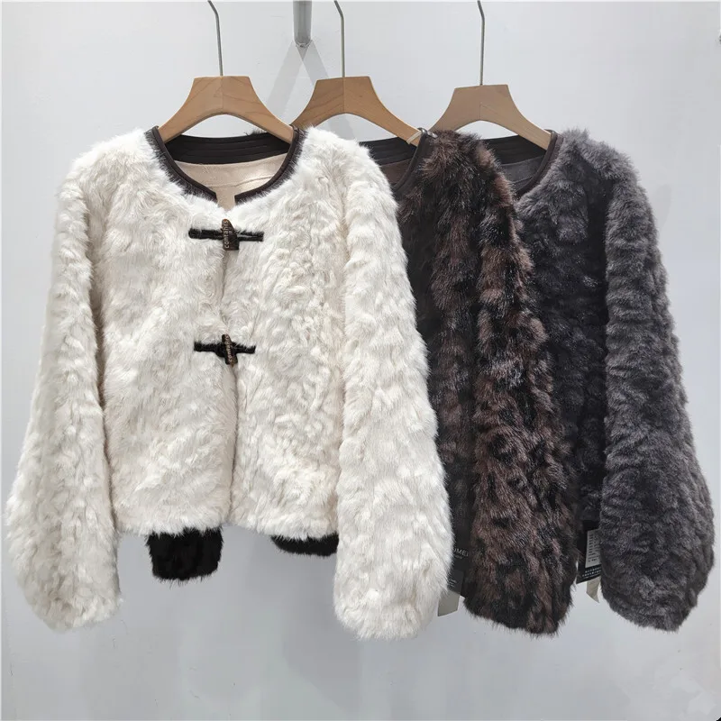 WTHT Trendy nieuwe dames nepbont pluche gewatteerde jas 2025, wintermode, ronde hals, lange mouwen, warme jas, vrouwelijk 1LS2654