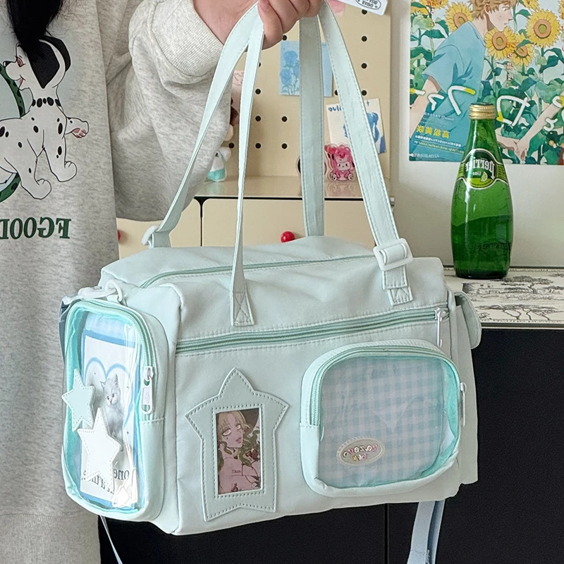 

Transparent Multipockets Japanese Bags Large Capacity Versatile Travel Bag College Student Shoulder Bags Handbags Girls