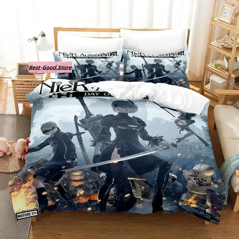 

NieRAutomata Bedding Set Single Twin Full Queen King Size Bed Set Aldult Kid Bedroom Duvetcover Sets 3D Print Game Kawaii 2022