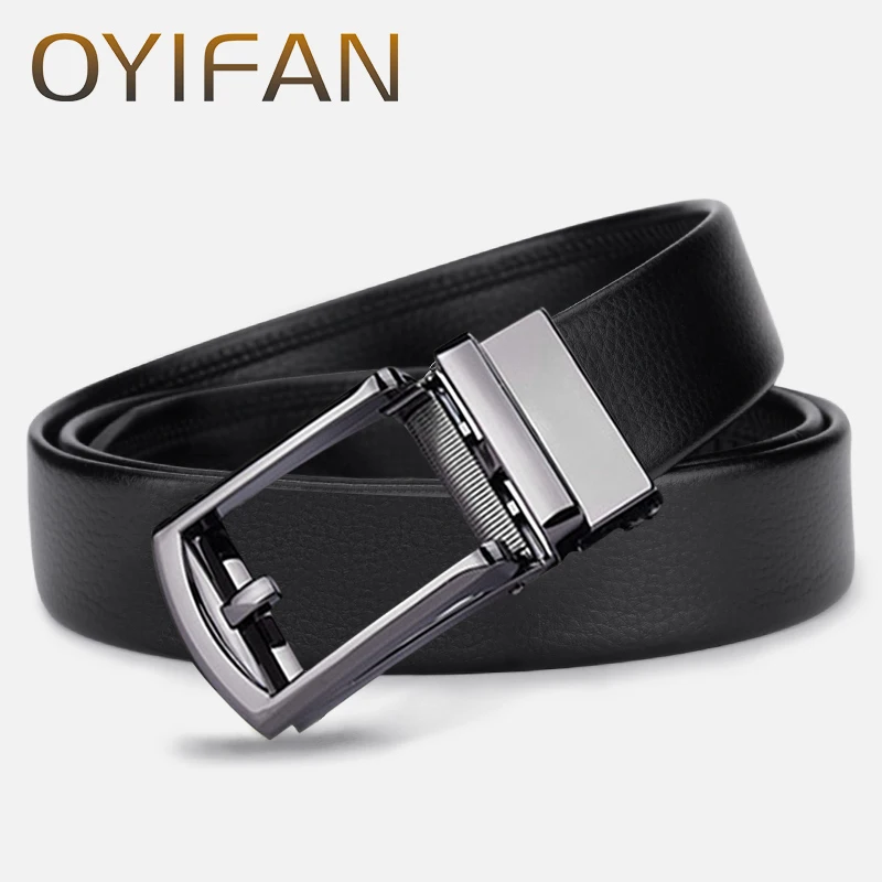 OYIFAN Belt for men Automatic Genuine Leather Belt Men Leather Ratchet Adjustable Real Ratchet Leather Dress Designer