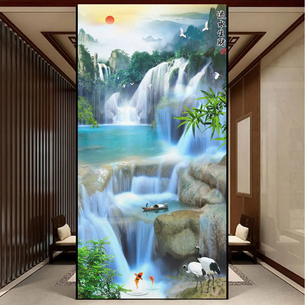 Privacy Window Film UV Blocking Heat Control Glass Static Cling Landscape Painting Decorative Pattern Frosted Glass Sticker