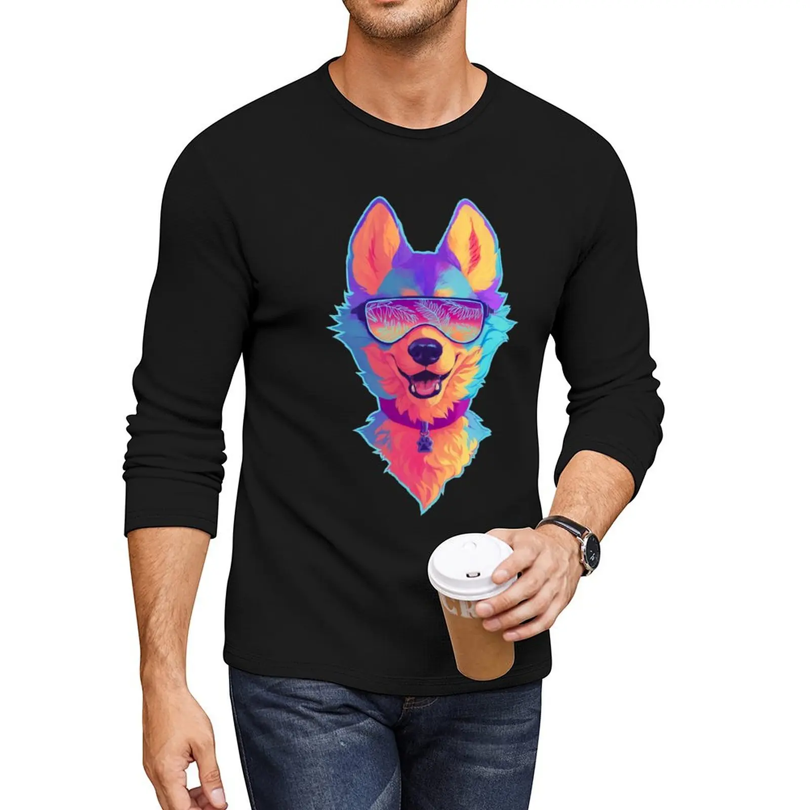 sparkle dog (furry merch) Long T-Shirt graphics t shirt custom t shirts boys animal print shirt Men's cotton t-shirt