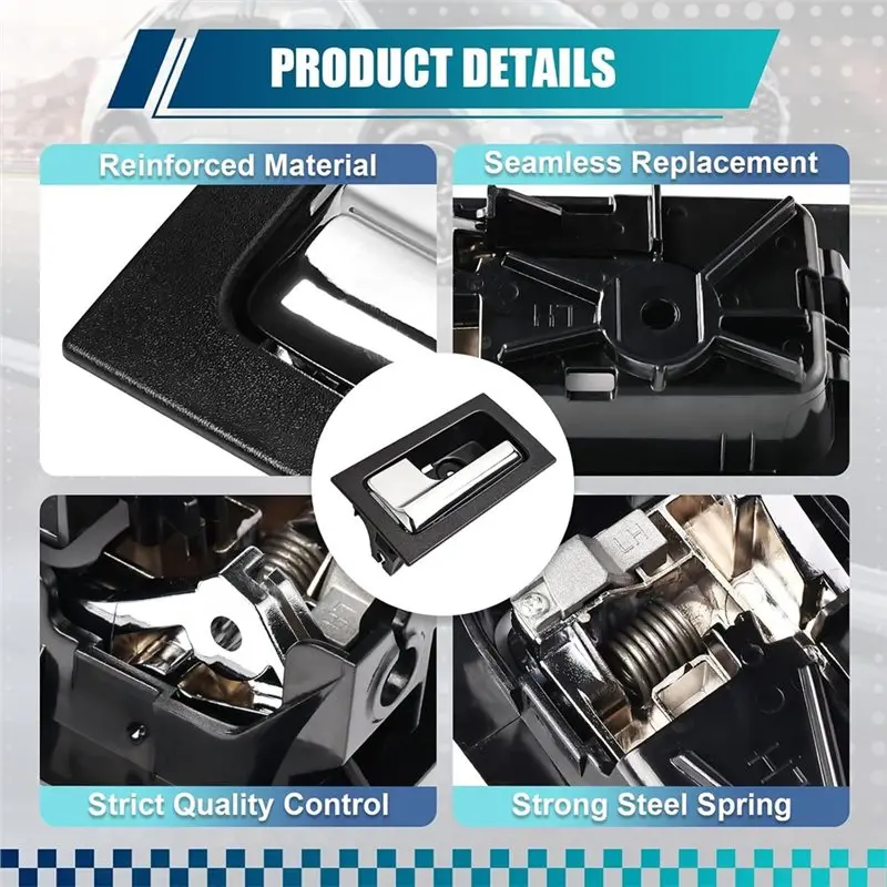 Leading-Front Rear Left Interior Door Handle For Ford F150 2009-2014- Chrome Lever With Black Housing Trim Tool Included