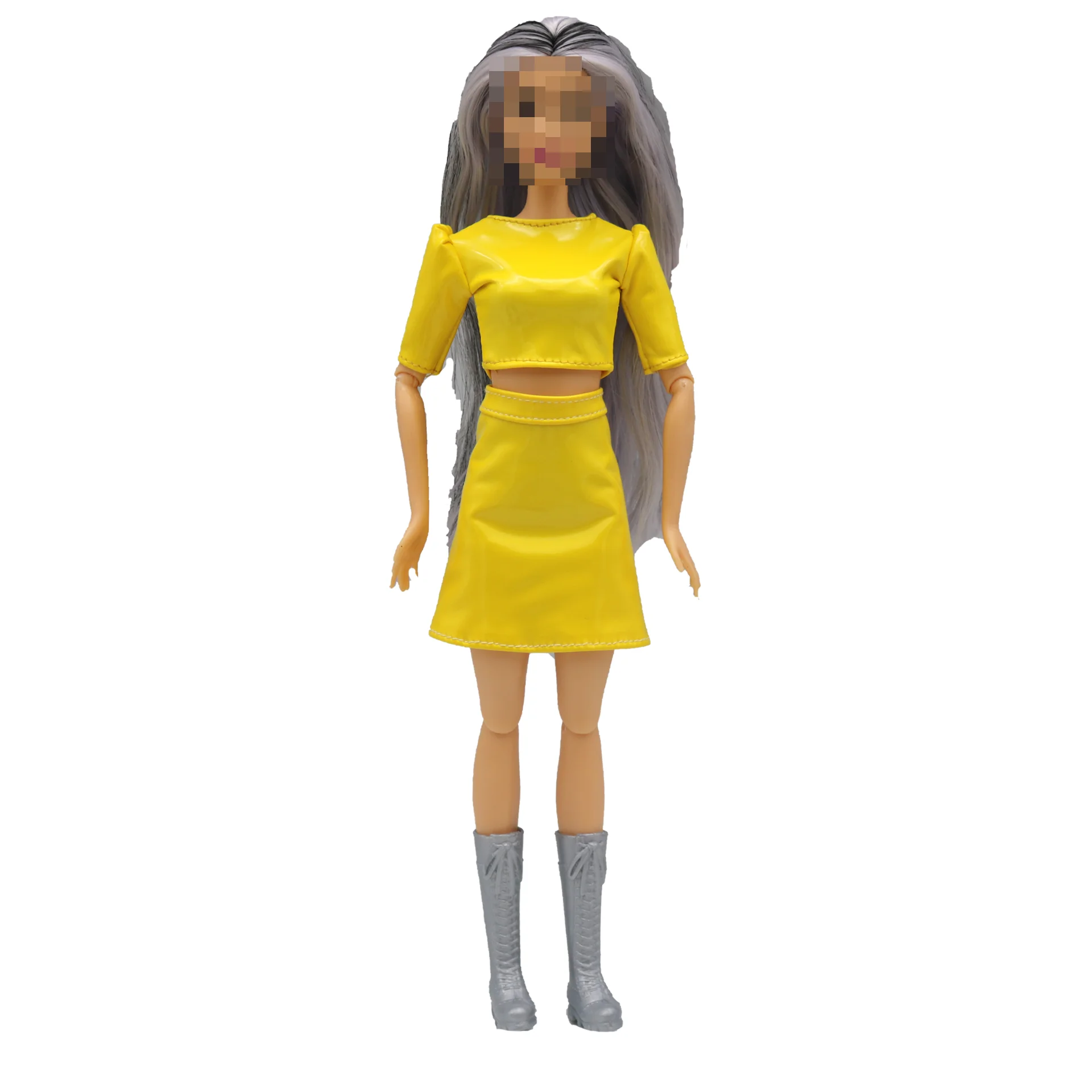New 30cm 1/6  Glossy Top shirt  PU leather Dress Daily Wear Accessories Clothes for Barbies doll