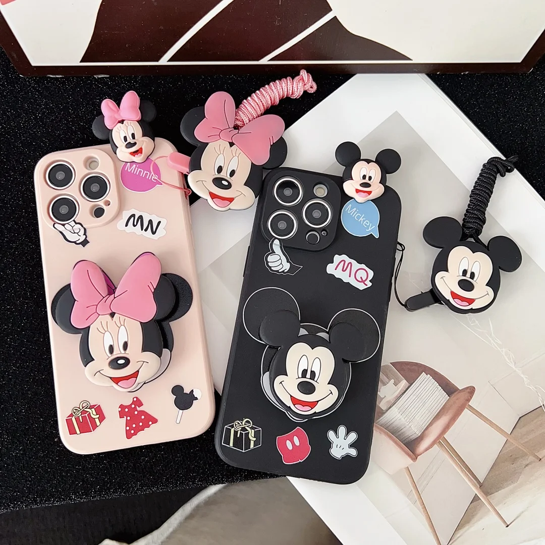 

Mickeys Minnies Mouses couple Phone stand and lanyard Case For iPhone 16 15 13 12 11 14 Pro Max 8Plus XR XS Cute Back Cover Case