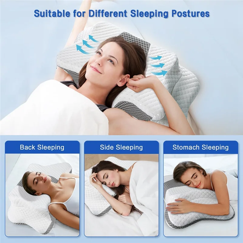 

ABUI-Pain Relief Cervical Pillow For Neck Support, Contour Bed Back Sleeper Odorless Orthopedic Memory Foam