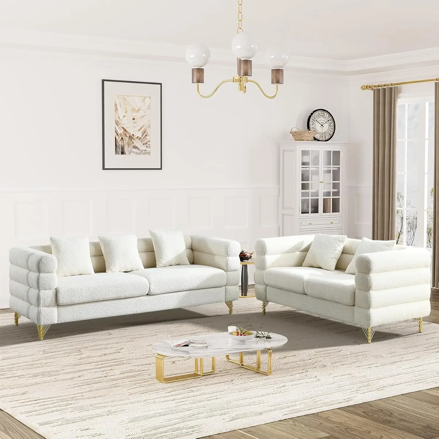 Teddy Sofa Couch Set,1 Pcs 60 Inches Loveseat Sofa and 1 Pcs 80 Inches Long Sofa, Mid Century Couch