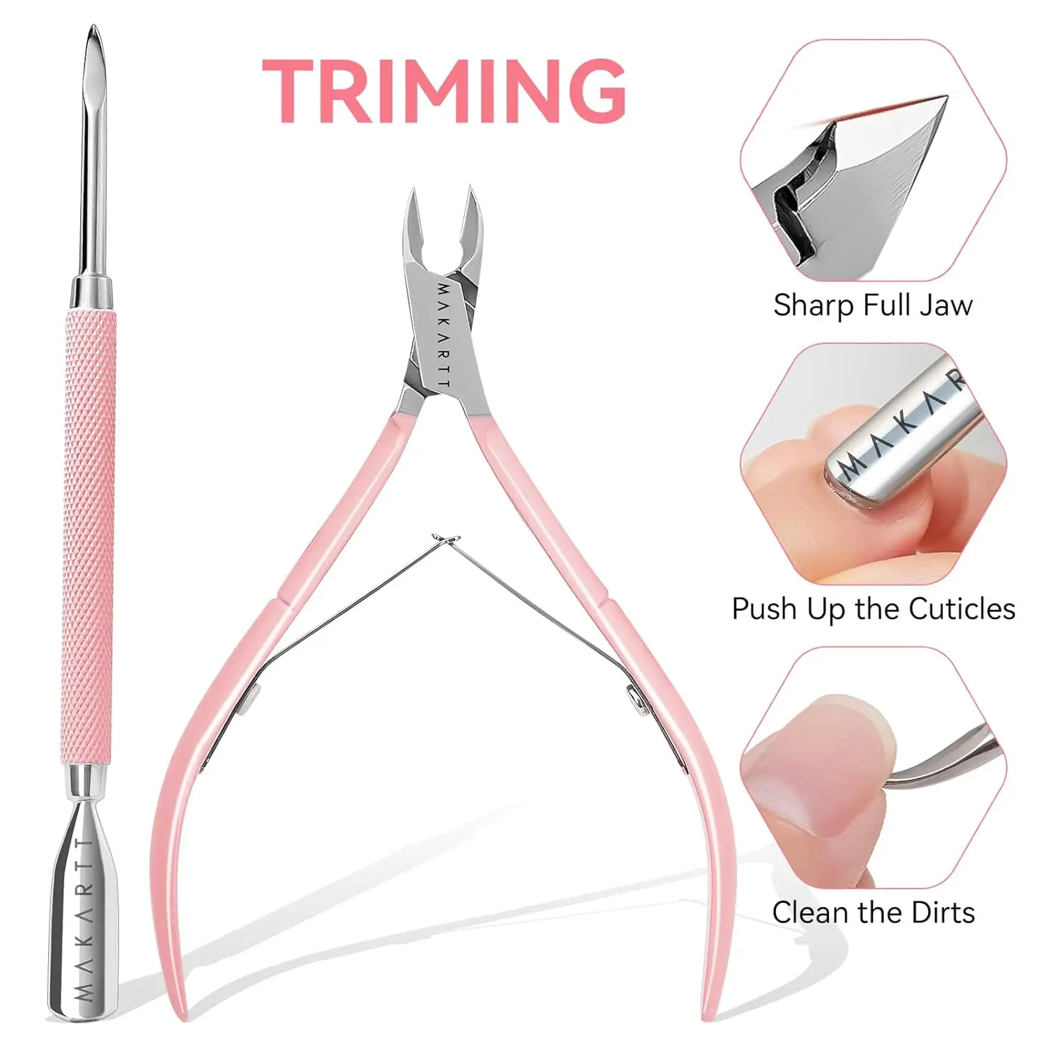 Makartt Ensemble de limes à ongles et tampons, kit de préparation de base rose avec coupe-cuticules, tondeuse, poussoir, brosse, kit de soins de manucure