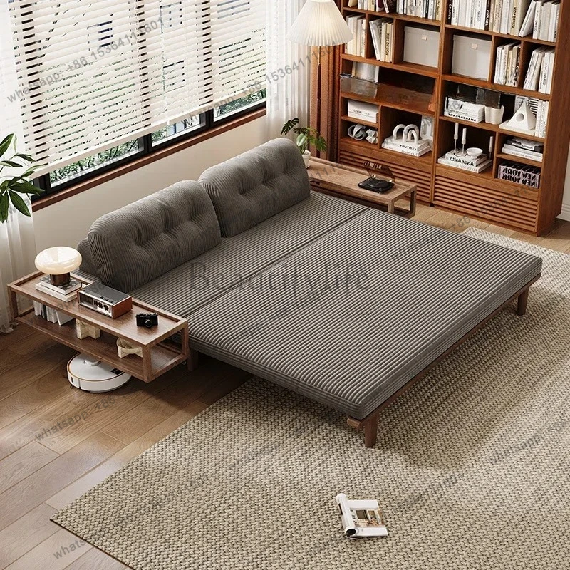 

Solid wood sofa bed folding dual-purpose small apartment living room multi-functional storage bed movable retractable bed