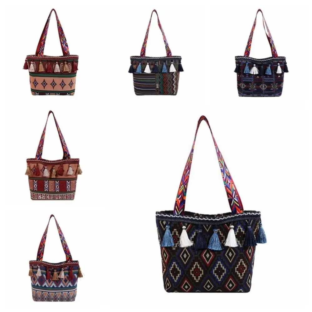 Casual Kwastje Etnische Stijl Handtas Geweven Tas Messenger Bag Franje Schoudertas Grote Capaciteit Geometrische Bohemian Draagtas Vrouwen