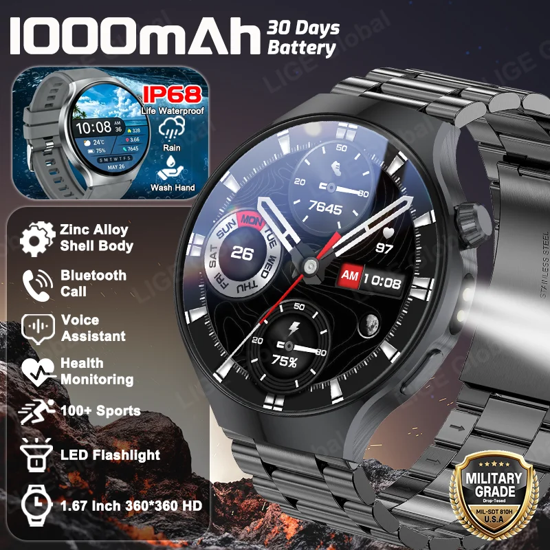 

LIGE 2026 Men 1.67-Inch HD Screen Smart Watch 1000mAh Battery Heart Rate Bluetooth Call Sports Tracker Fitness Smartwatch New