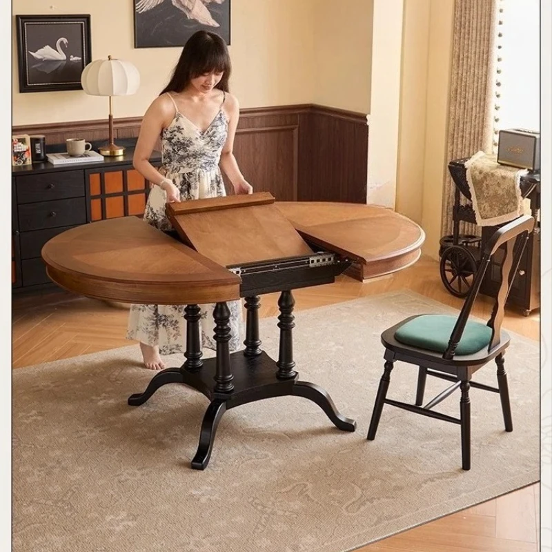 

retro home solid wood retractable dining table and chairs medieval style living room small apartment foldable ro