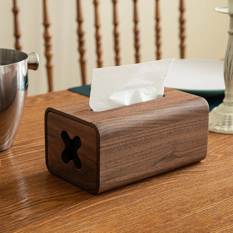 North Black Walnut Solid Wood Tissue Box Rectangular Draw Box Home Living Room Storage Multi-functional Modern Style