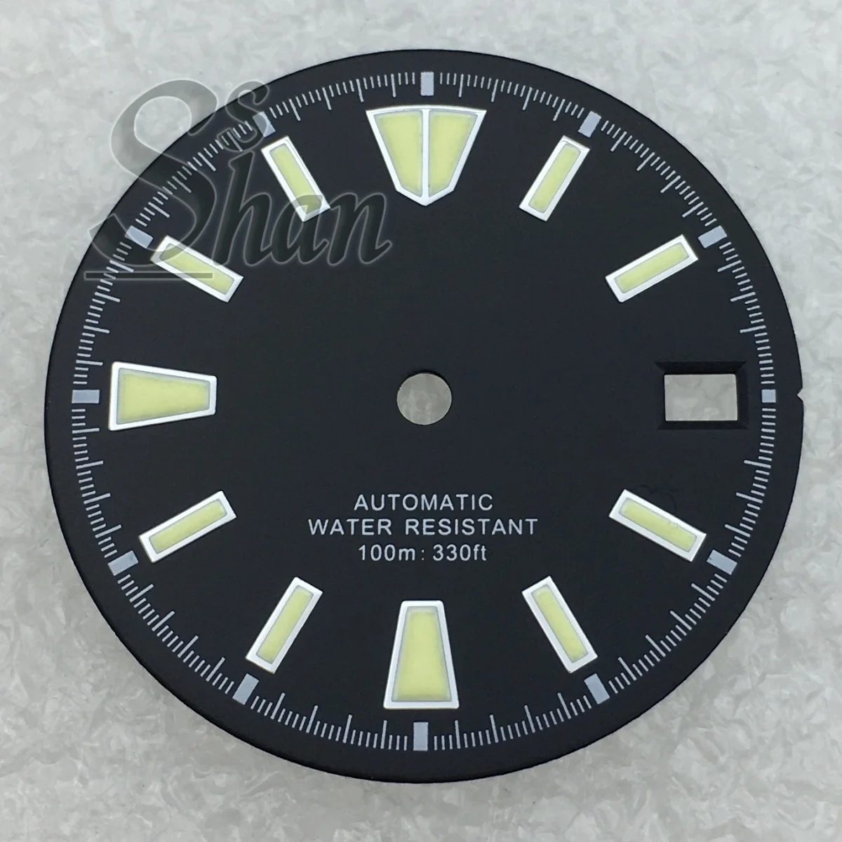 สีดํา 29 มม. ปฏิทินเดี่ยวปฏิทินคู่ตัวอักษรสีเขียวส่องสว่างหรูหรา dial เหมาะกับ NH35 NH36 การเคลื่อนไหว