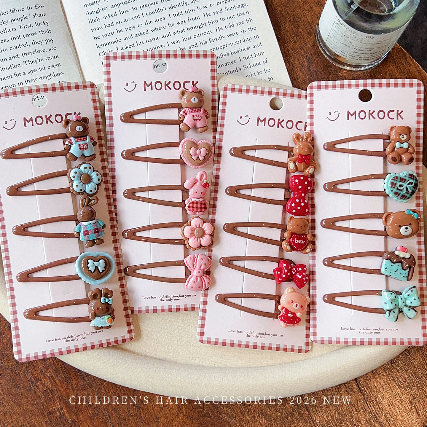 5 Stück Harz-Haarspangen mit Cartoon-Bären- und Hasenmotiven, Braun Bemalte Blumen-Haarklammern für Babys, Mädchen, Kinder und Frauen, Haaraccessoires – Detail 5
