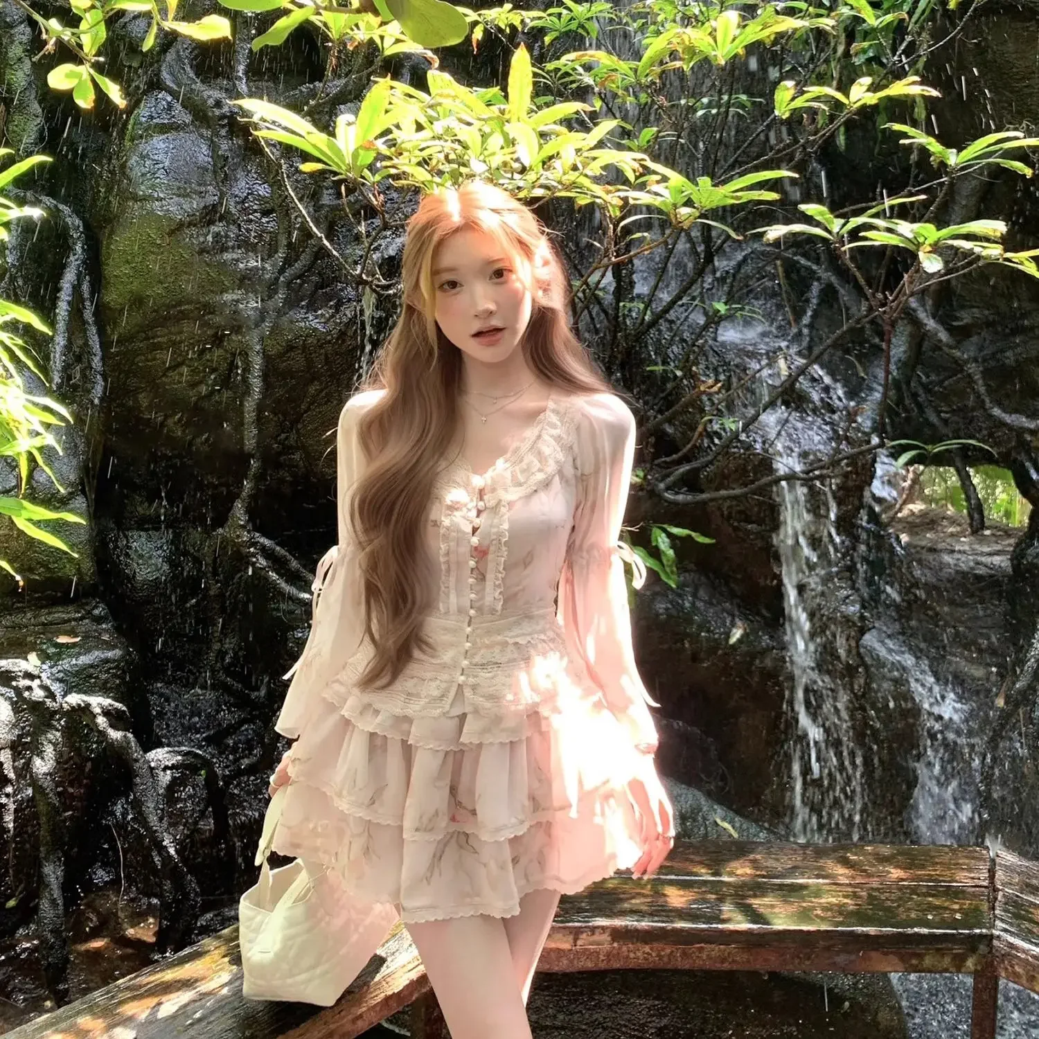 

Summer Sweet 2 Piece Skirt Sets Women Elegant Floral Lace Y2k Crop Top Blouse + Mini Skirts 2000s Vintage Suits Korean Chic