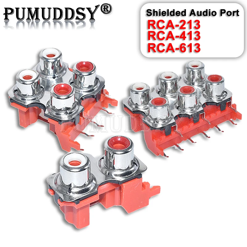 2PCS PCB Mount Stereo Audio Video Jack RCA-213 RCA-413 RCA-613 Lotus Seat 2 4 6 Bit/hole AV-8.4-13 Shielded Audio Ports