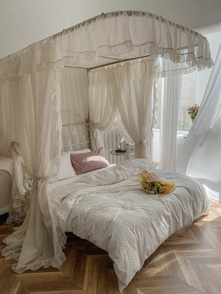 Rede mosquiteira luxuosa estilo princesa para uso doméstico, cama de 1,8 m, estilo europeu, trilho guia em forma de U, cama com luz, novo, S2024