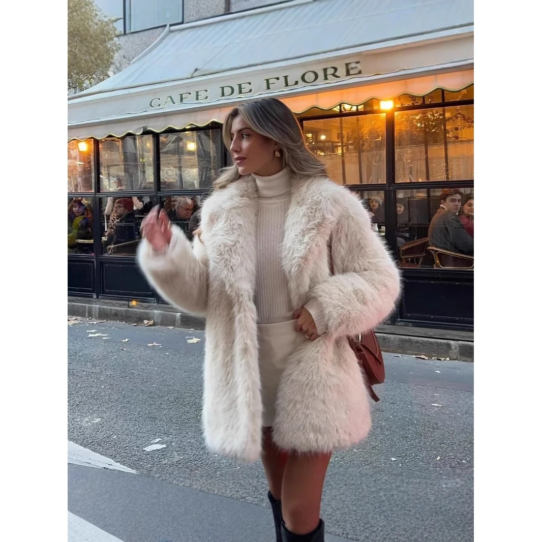 Laziness Style  Fur Medium Length Artificial Hair Coat Cross-Border Winter Fashion Women's Premium Quality Long Sleeve Coat