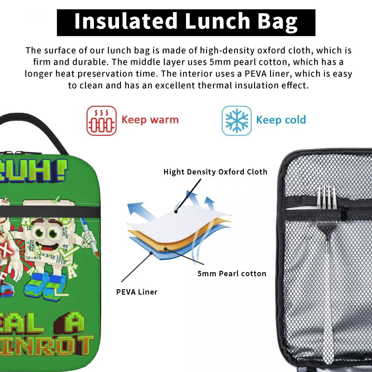 Bruh Yess Noo My Examen Brainrot سرقة A Brainrot معزول حقيبة الغداء كبيرة قابلة لإعادة الاستخدام حقيبة حرارية حمل صندوق الغداء حقيبة تخزين المواد الغذائية #4