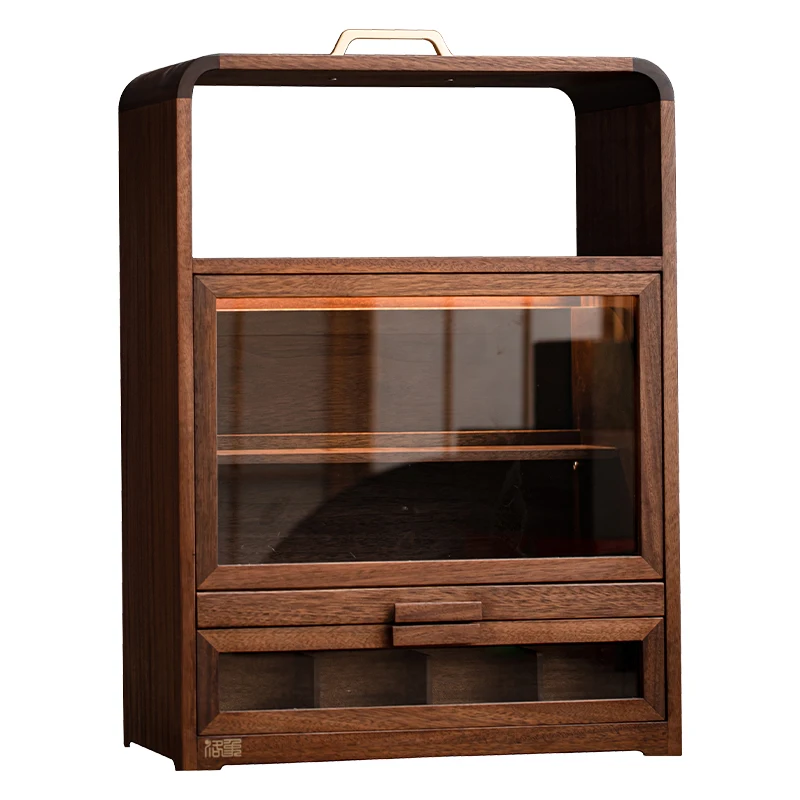 

Walnut desktop storage cabinet, tea cabinet, tatami locker, cup, multi-layer display cabinet