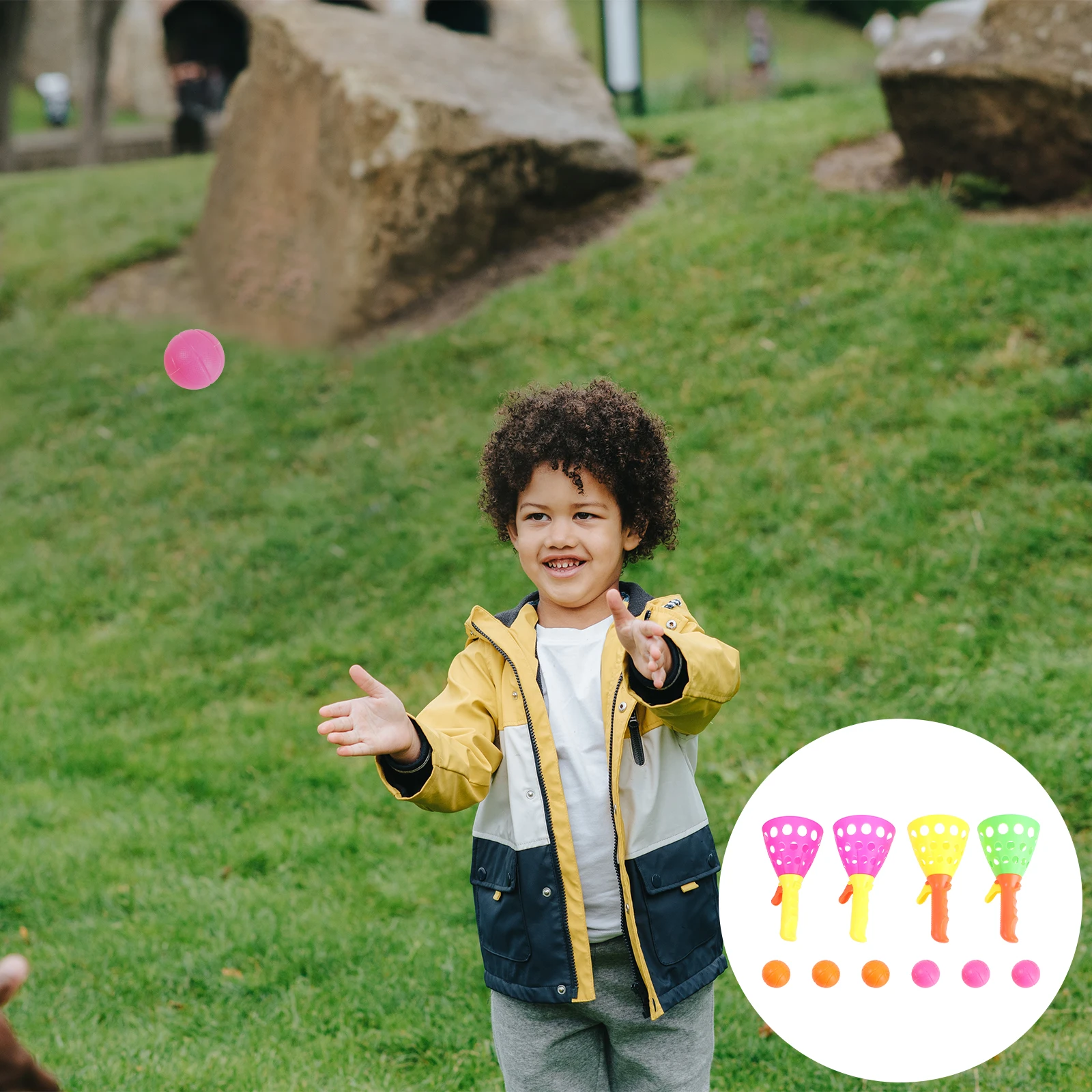 

Bouncing Ball Catch Game Toy Balls Toss Kids Sports Toys Outdoor Children Toss Ball Toy Safe Plastic Family Fun