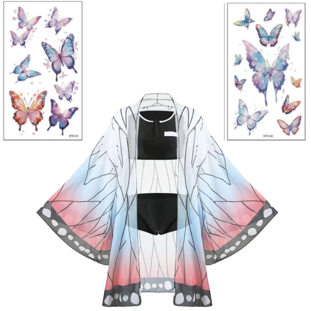 

Anime Womens Demon Kamado Tanjirou Shinobu Kochou Swimsuit Bikini Bathing Suit Summer Robe Cloak Cosplay Costume