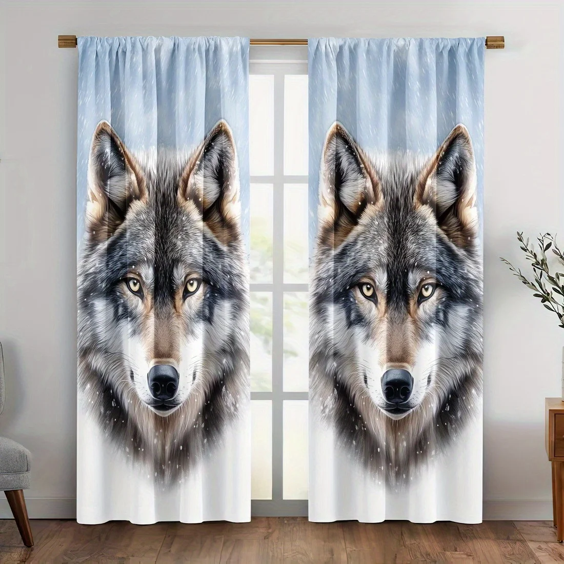 

2 шт. шторы с принтом волка, полиэфирная ткань, можно стирать в машине, подходят для украшения спальни и гостиной.