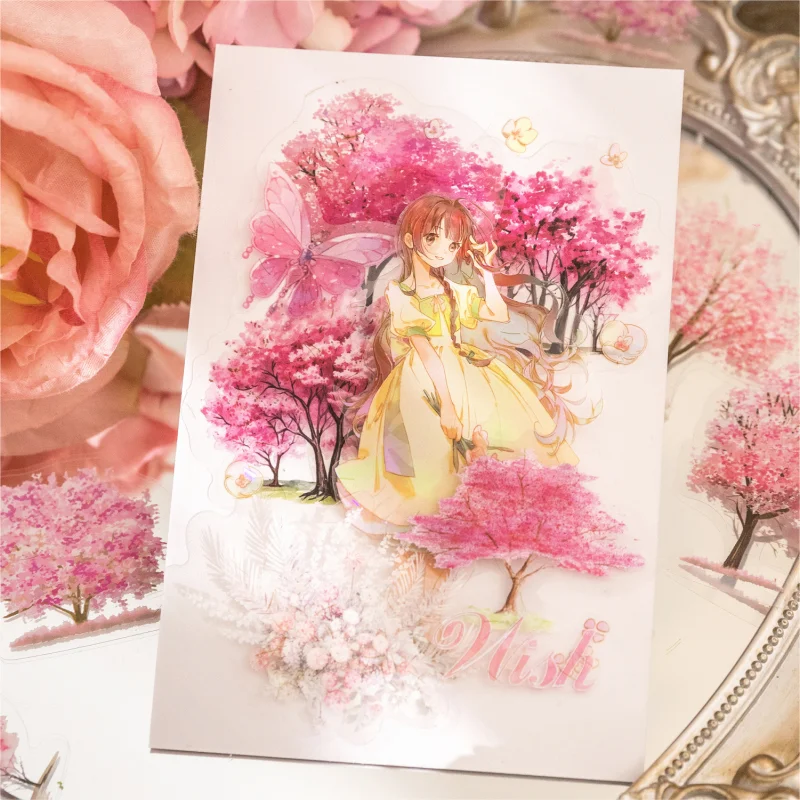 Card Lover 40 Pcs [Tree Nature Series] Light Retro Green Plant Hand Tent DIY PET Sticker Paper Scrapbooking Material Kit