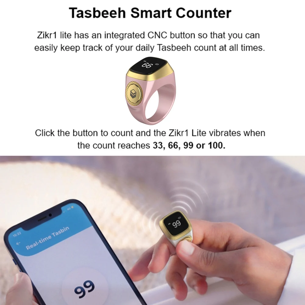 Iqibla Smart Tasbih Tally Counter for Muslims Zikr Ring Digital Tasbeeh 5 Prayer Time Vibration Reminder Smart Praise Ring