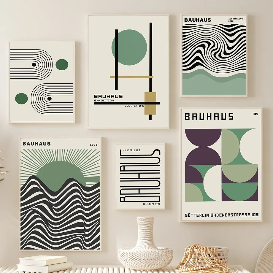 Bauhaus Green Color Block Lines Modern Minimalist Wall Art Posters & Prints Diamond Painting Abstract Pictures Living Room Dec