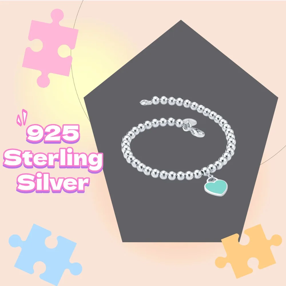 

S925 pure silver heart-shaped bracelet, sweet, romantic, luxurious jewelry, high-quality birthday gift for girlfriend