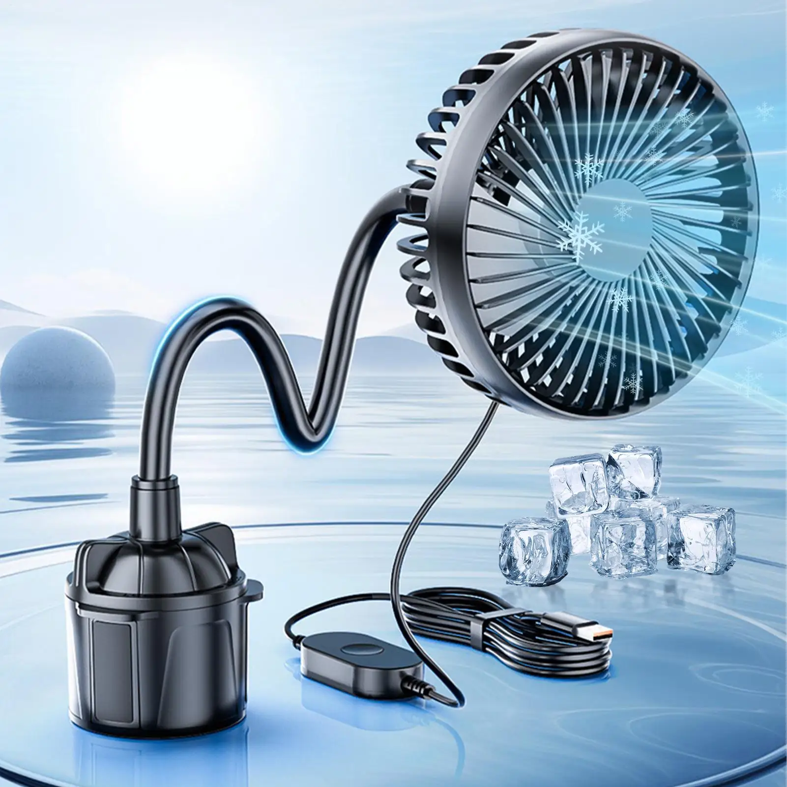 Single-head Electric Fan Powerful Low Noise Portable USB Powered Fan With Gooseneck For Summer Car Trucks RVs Bus
