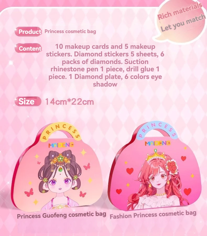 DIY-Papierkunst-Bastelsets – 3-in-1-Prinzessin-Make-up-Set mit Diamant-Malerei-Sets und Prinzessinnen-Aufkleberbuch, Geschenke für Mädchen – Detail 20