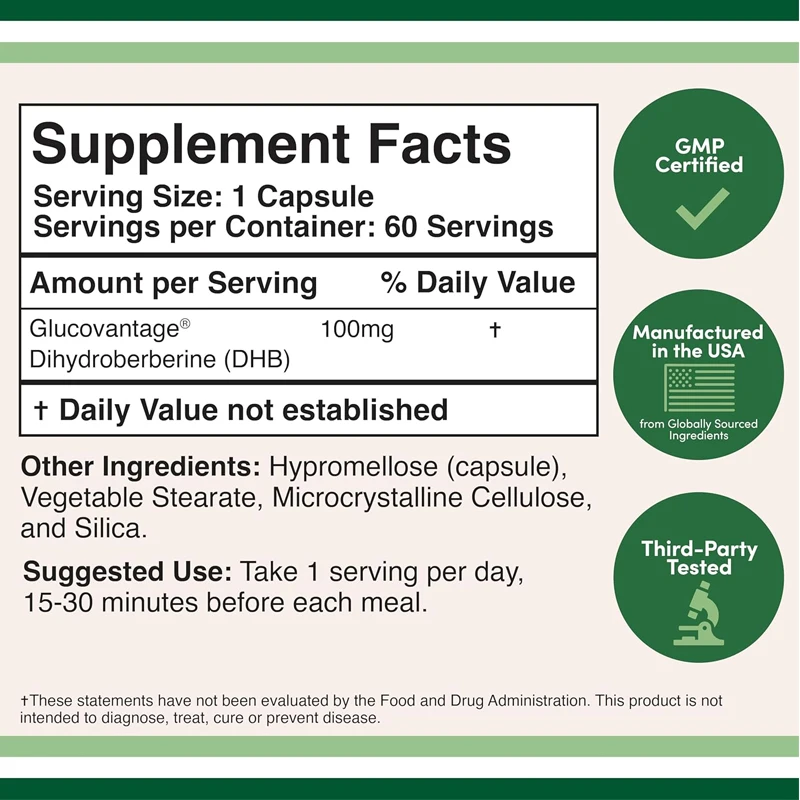 Suplemento Dihydroberina 100mg, 60 Cápsulas (ácido Espartico Super Pequeno Glucovantage) Vegetariano