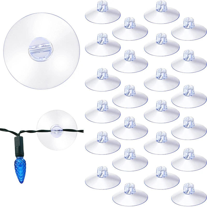 20PCS Christmas Light Suction Cups Hooks Glass Window Mini Suction Cup Clips Light String Heavy Duty Hooks Holder Plastic Shower