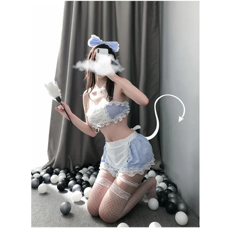 Japanese Sexy Cute Lovely Maid Blue Pink Anime Cospaly Erotic Role Play Kawaii Christmas Lingerie Outfits For Women 2021 NEW