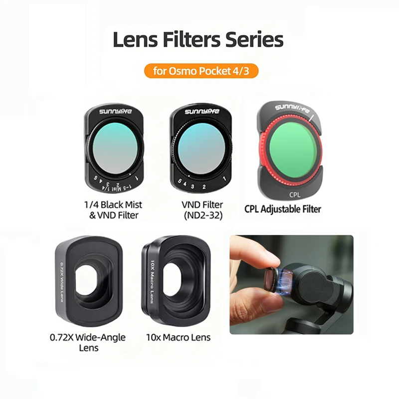 For DJI Osmo Pocket 4 3 Lens Filter ND2 TO 32 0.72X Wide-Angle 10x Macro CPL Magnetic Filter for Pocket 4/3 Camera Accessories