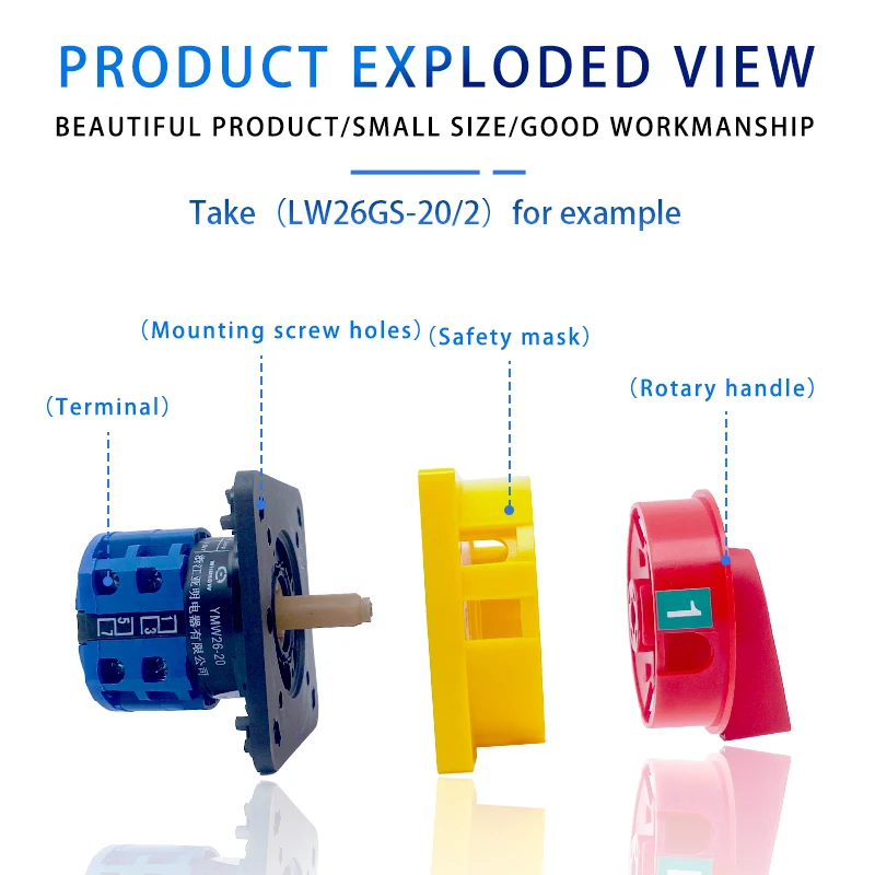 LW26GS-20/04-2 Cam Switch Two Position Pad Lock Changeover Rotary Isolator Disconnect Selector Silver Contact 20A 690V