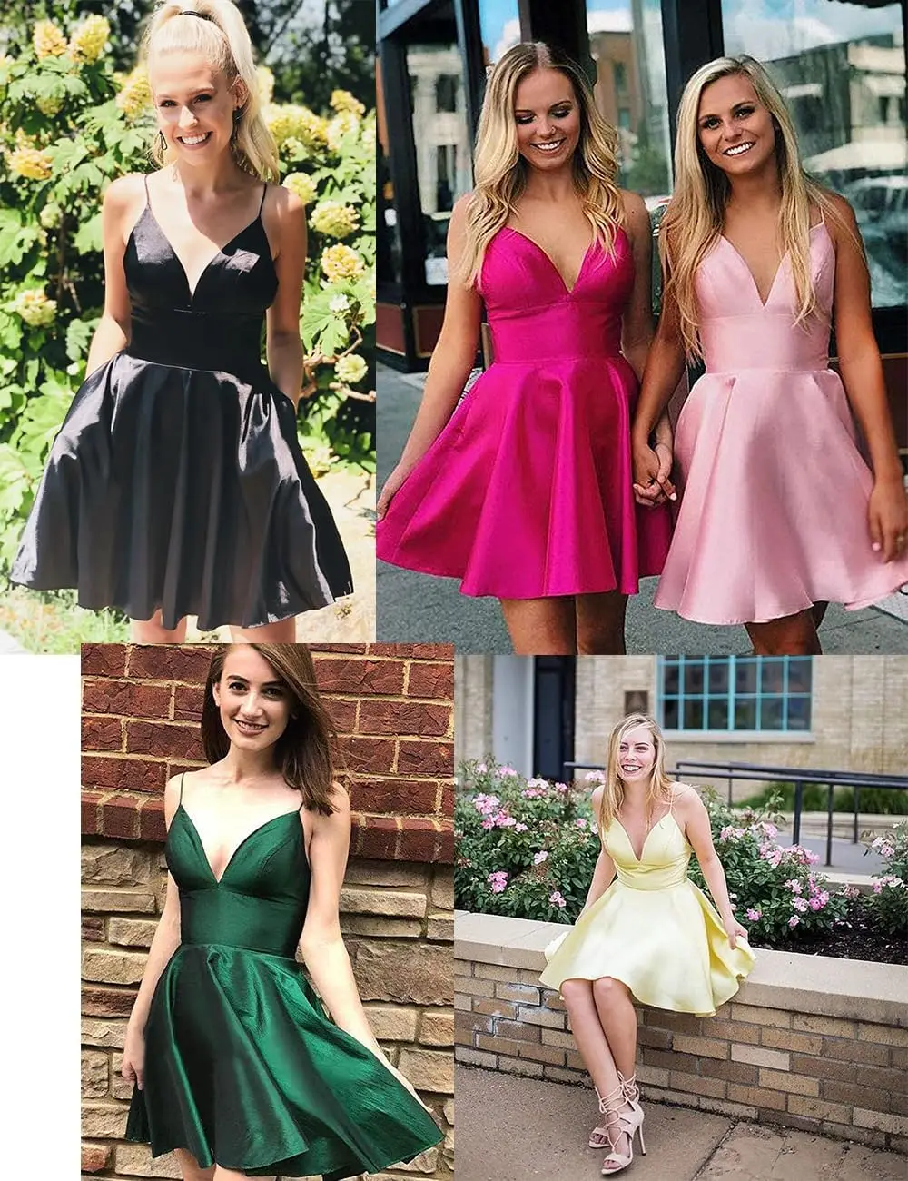Spaghetti Strap Satin Homecoming Dresses for Teens 2025 V Neck A Line Short Prom Dress with Pocket Bridesmaid Gown Wedding Party