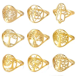 Dawapara Tree of Life Ring Witchcraft Celtics Knot Family Tree Stainless Steel Ring for Women Wedding Band Wiccan Couple Jewelry