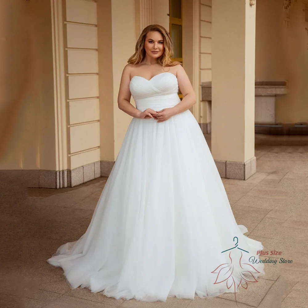 

Classic Wedding Dress Plus Size 2023 Sweetheart Sleeveless Empire Bride Gown Lace Up Tulle A-Line Sweep Train Robe De Mariée