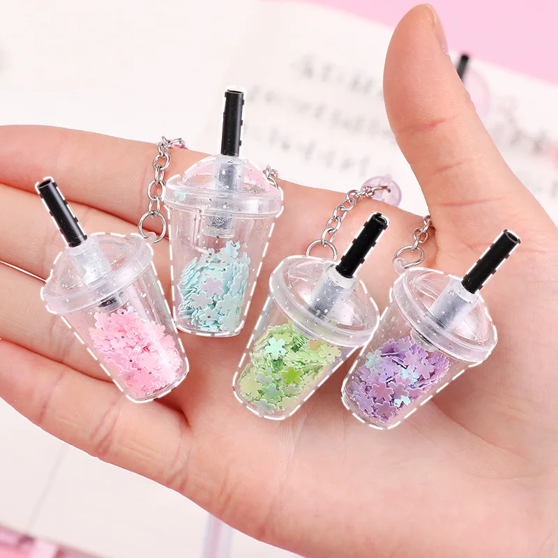 Mini bolígrafos de Gel con colgante de botella de té de burbujas Kawaii, bolígrafos de firma, papelería escolar y de oficina, regalo, 1 piezas