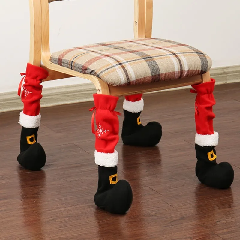 Festive Santa Boot Chair Leg Covers Cute Christmas Chair Sock Decor Holiday Leg Warmers for Home Party Table Decoration