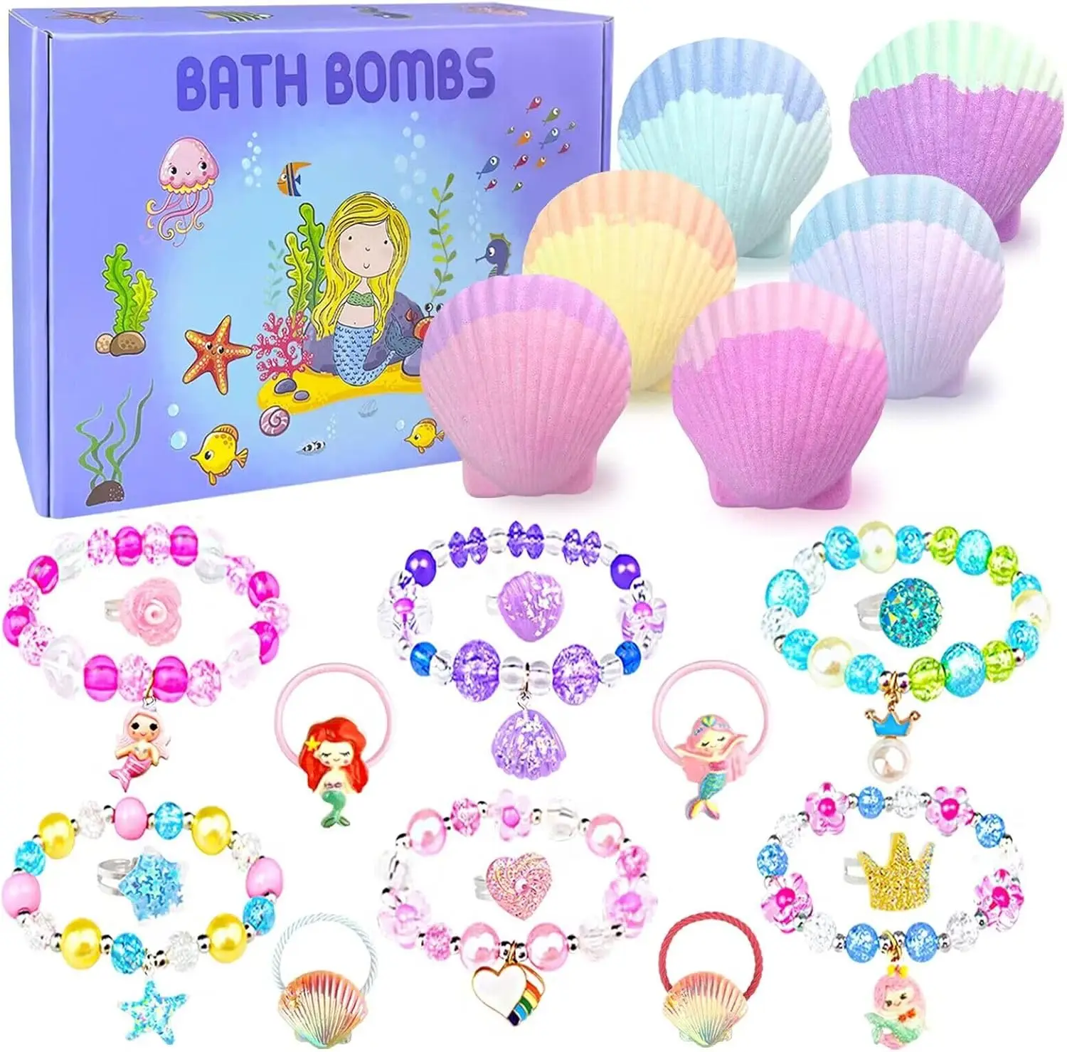 

Mermaid Bath Bombs for Kids with Surprise Toys, 6 Pcs Shell Bubble Kit, Birthday Christmas Gifts for Girls Easter Stuffer
