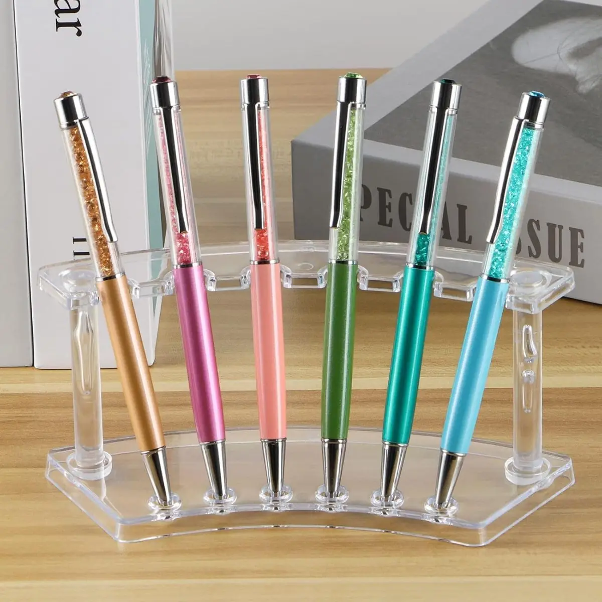 

Pen Display Stand, 6 Slots Plastic Pen Holder, Clear Pen Display Rack for Craft Shows