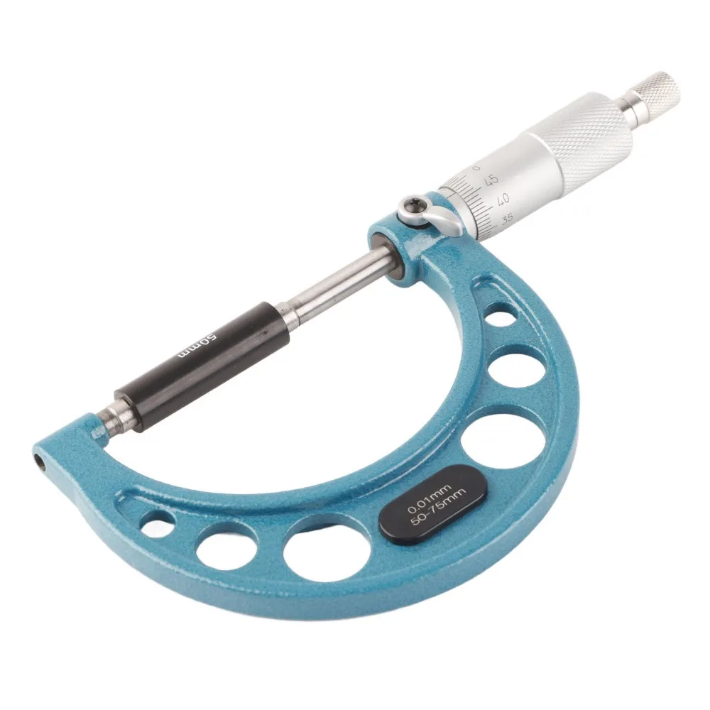مقياس ميكرومتر خارجي من الفولاذ المقاوم للصدأ ، أداة قياس السُمك مع مفتاح ربط ، دقة عالية ، 0.01mm50-75