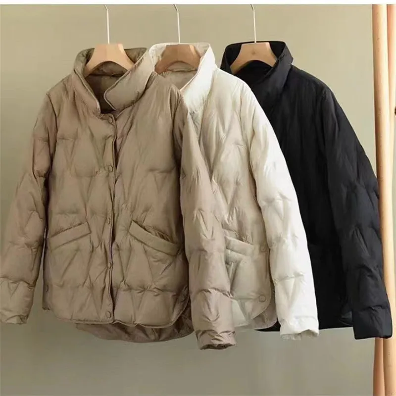 Ultra Light White Duck Down Jacket Parka Autumn Winter Women Single-breasted Warm Down Coat Female Long Sleeve Short Outwears