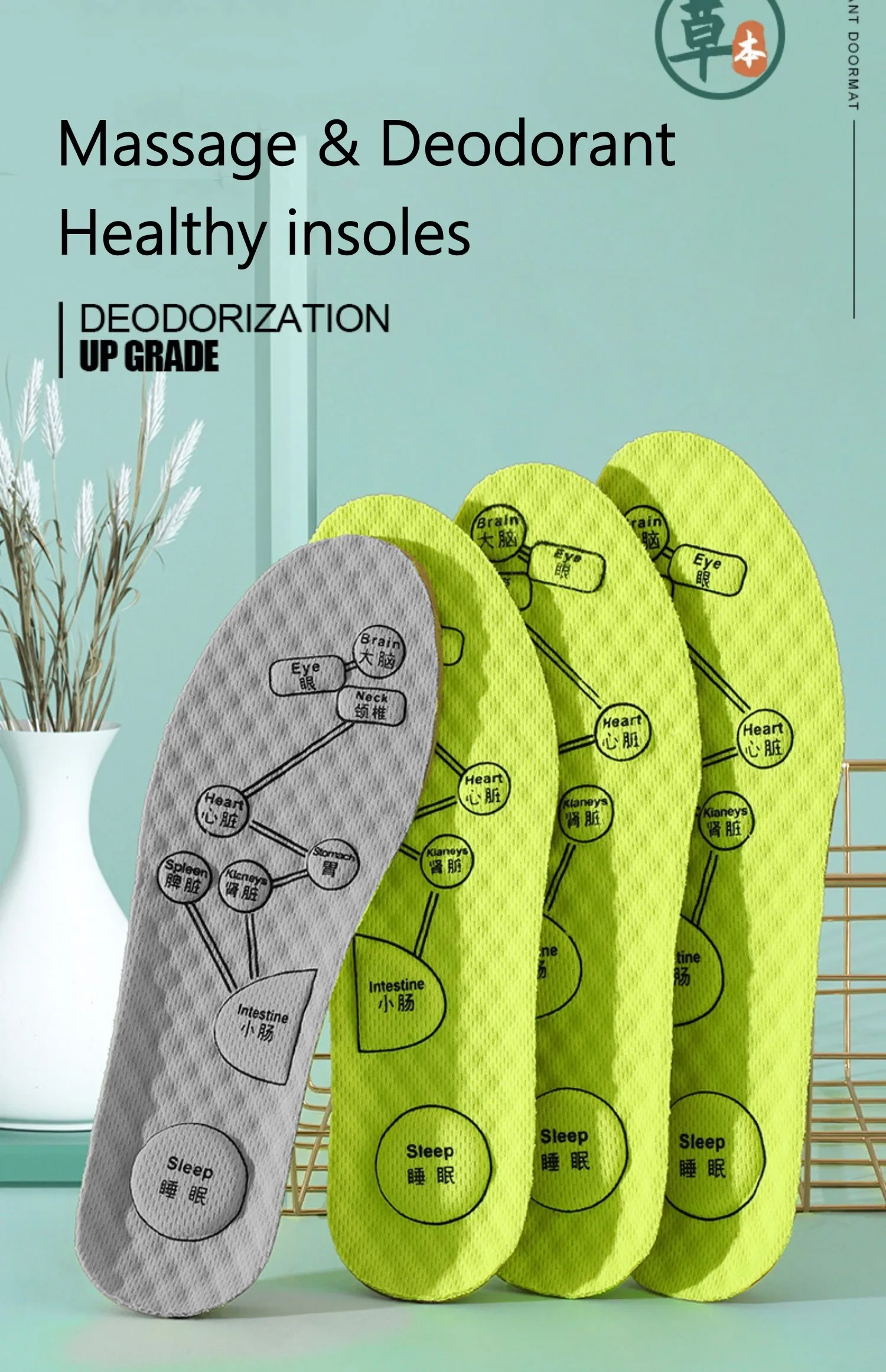 Deodorant Gesunde Einlegesohlen für Schuhe Massage Akupunkturpunkte Arch Support Plantarfasziitis Vorlage Einlegesohle Männer Frauen Schuhsohle Pads – Detail 1